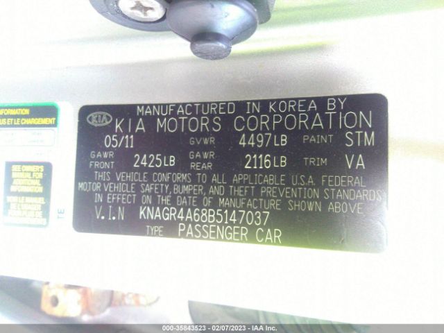 KNAGR4A68B5147037 KIA OPTIMA SX