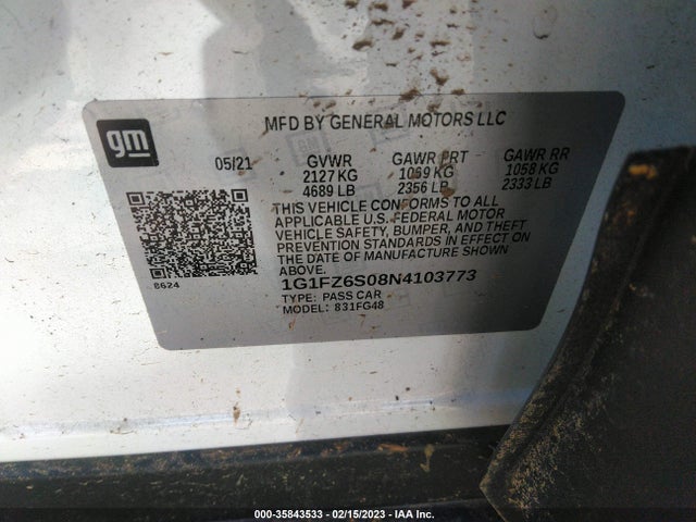 2022 Chevrolet Bolt EV, VIN: 1G1FZ6S08N4103773
