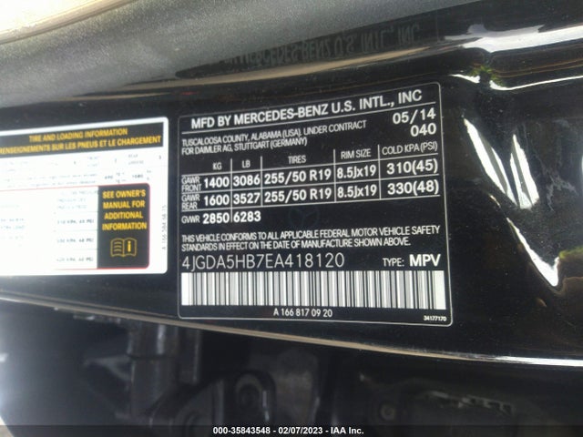 2014 Mercedes-Benz M-Class, VIN: 4JGDA5HB7EA418120