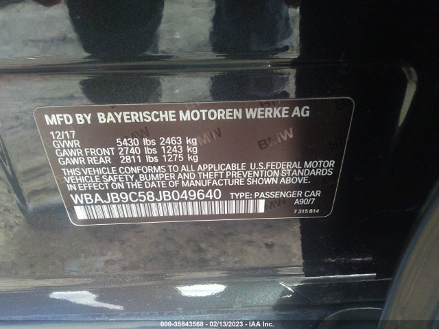 2018 BMW 5 Series, VIN: WBAJB9C58JB049640