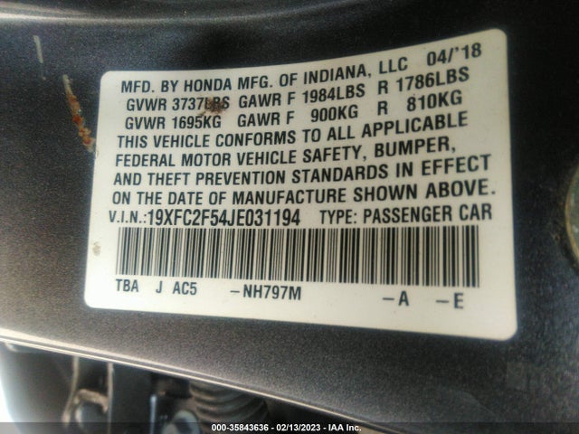 Honda Civic Sedan Lx 2018 19XFC2F54JE031194 Image 9