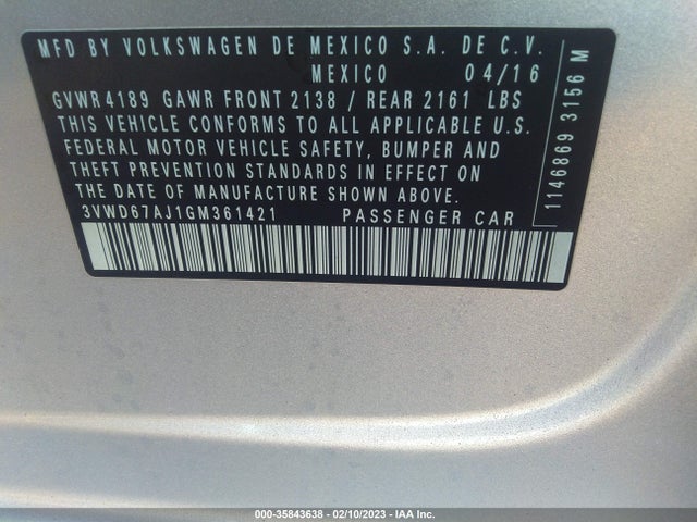 Volkswagen Jetta 2016 3VWD67AJ1GM361421 Image 10