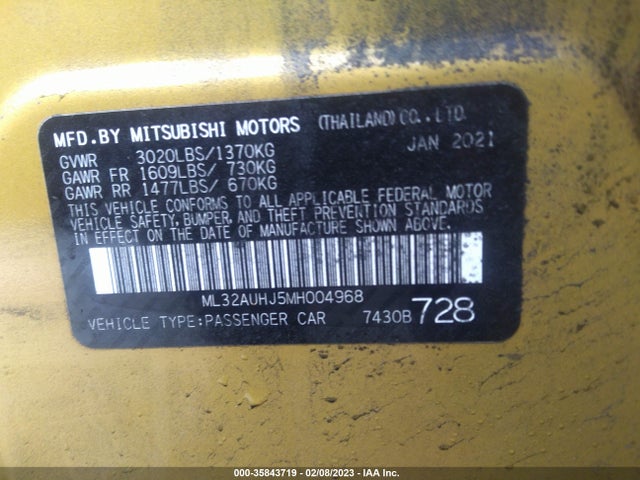 ML32AUHJ5MH004968 Mitsubishi Mirage Es/le/carbonite Edition