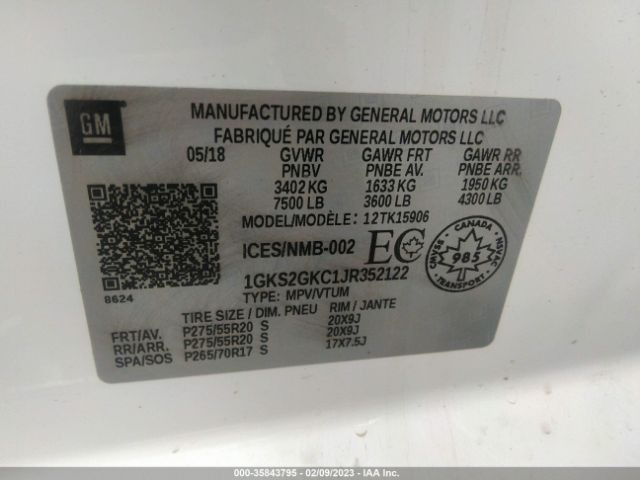 1GKS2GKC1JR352122 GMC Yukon Xl Slt