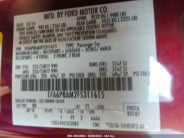 2015 Ford Fastback, VIN: 1FA6P8AM2F5311615