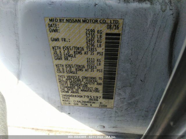 1N6AD0ER3GN795197 Nissan Frontier S/sv/desert Runner/sl