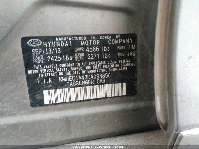 2013 HYUNDAI SONATA HYBRID VIN: KMHEC4A43DA093856