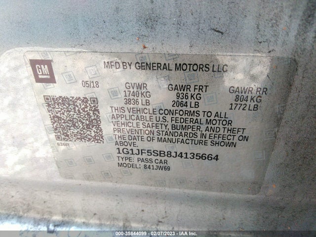 Chevrolet Sonic Premier 2018 1G1JF5SB8J4135664 Image 9