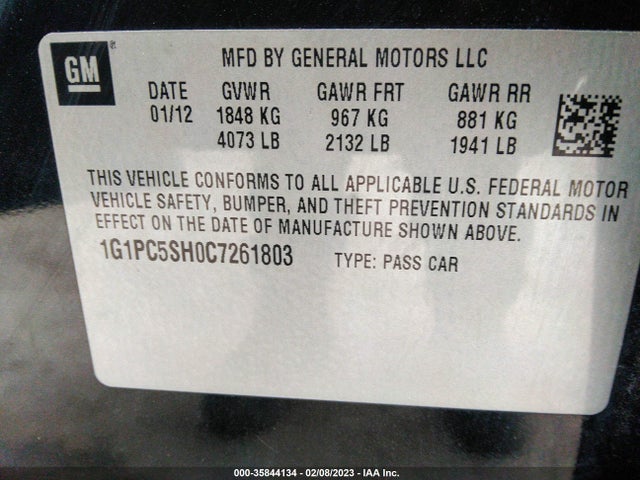 2012 CHEVROLET CRUZE LS VIN: 1G1PC5SH0C7261803