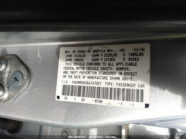 2006 HONDA ACCORD SDN EX-L VIN: 1HGCM56836A107057