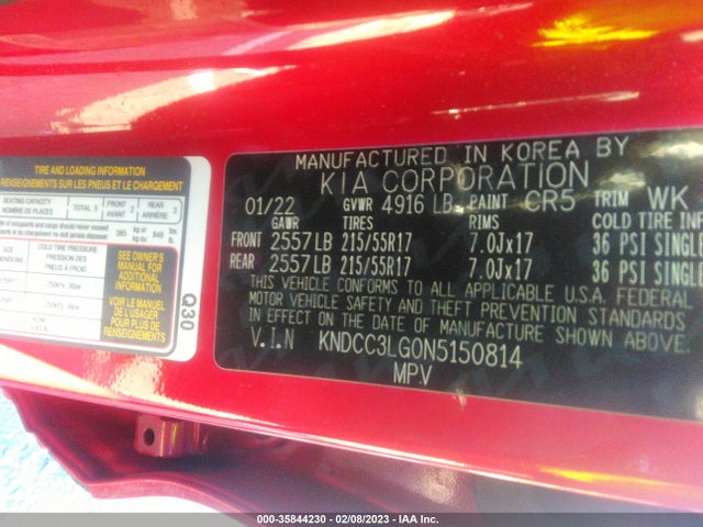 2022 KIA NIRO EV EX VIN: KNDCC3LG0N5150814