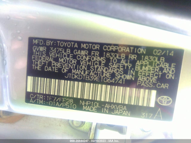 Toyota Prius C One/three/two/four 2014 JTDKDTB39E1064741 Image 9