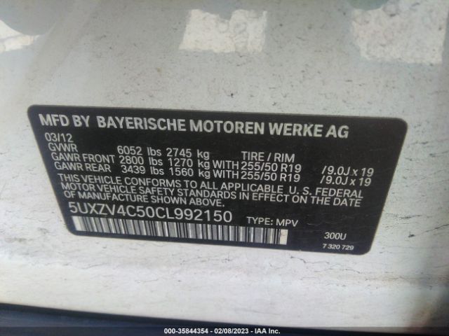 5UXZV4C50CL992150 BMW X5 35i