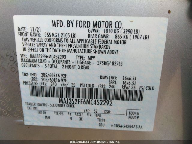 MAJ3S2FE6MC452292 Ford ECOSPORT S