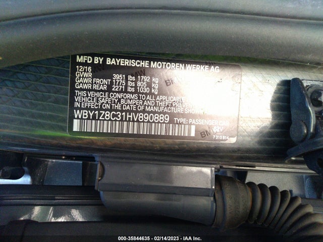 2017 BMW i3, VIN: WBY1Z8C31HV890889