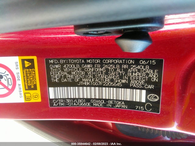 2015 LEXUS ES 350 VIN: JTHBK1GG7F2205645