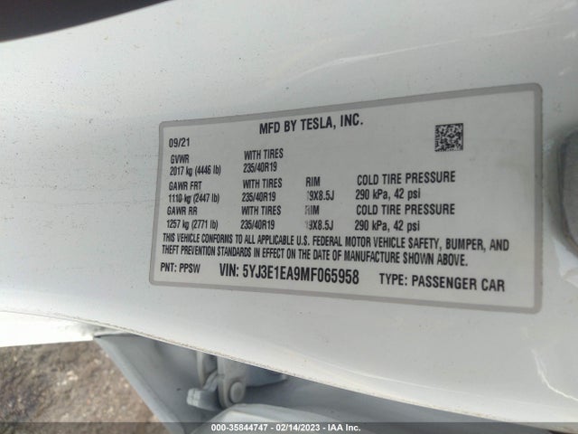 Tesla Model 3 Standard Range Plus 2021 5YJ3E1EA9MF065958 Image 11