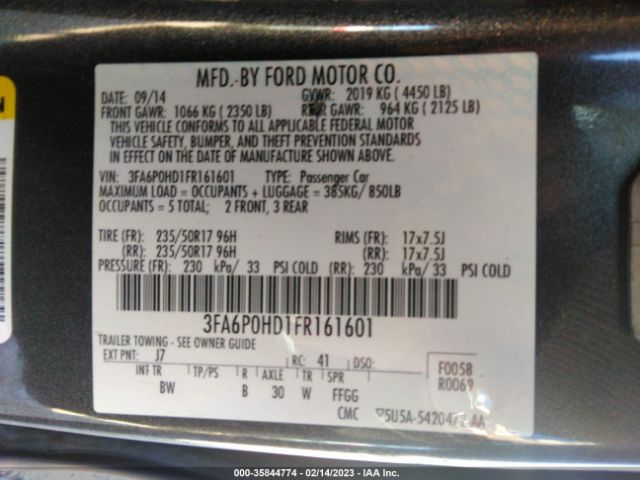 3FA6P0HD1FR161601 Ford FUSION SE
