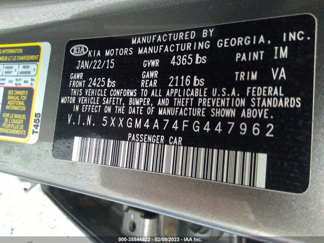 2015 Kia Optima, VIN: 5XXGM4A74FG447962