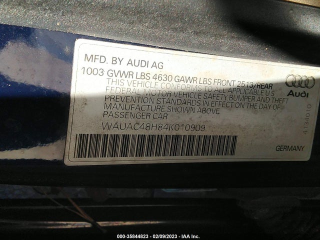 2004 AUDI A4 1.8T VIN: WAUAC48H84K010909