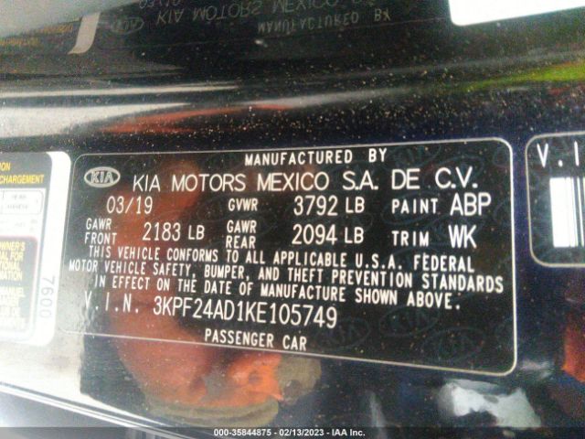 3KPF24AD1KE105749 KIA FORTE FE