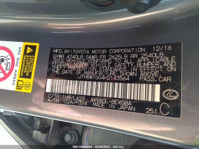 2017 Lexus ES, VIN: JTHBW1GG4H2143564