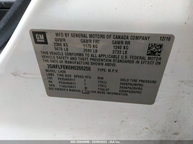Chevrolet EQUINOX LT 2017 2GNFLFEK6H6266258 Image 10