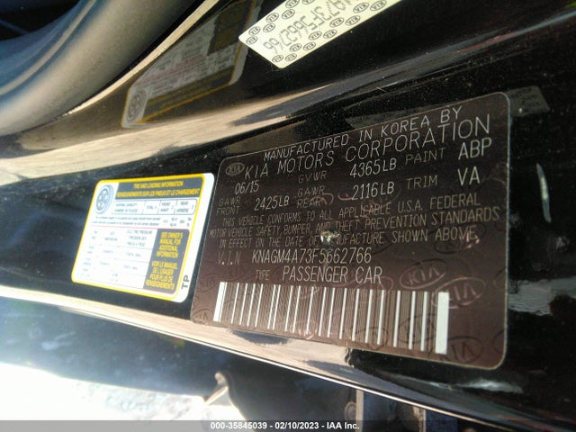 35845039 :رقم المزاد ، KNAGM4A73F5662766 vin ، 2015 Kia Optima Lx مزاد بيع