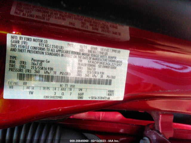 Ford FOCUS SE 2016 1FADP3KE3GL221257 Image 10