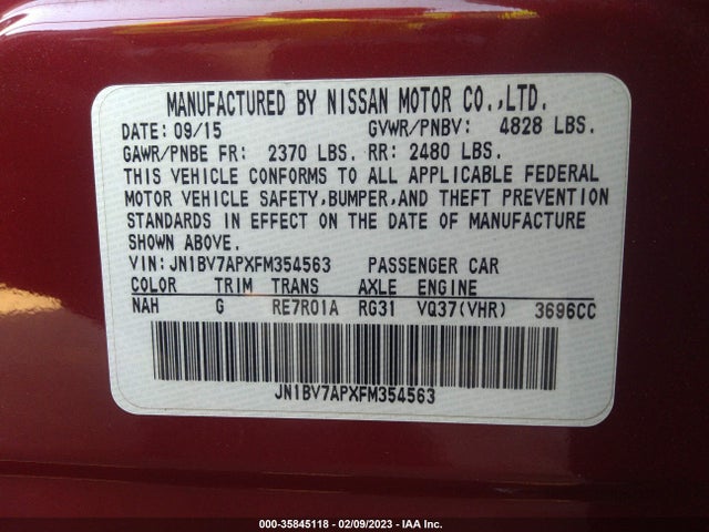 2015 Infiniti Q50, VIN: JN1BV7APXFM354563
