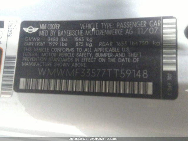 WMWMF33577TT59148 Mini COOPER HARDTOP