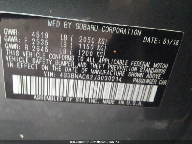4S3BNAC62J3030214 Subaru Legacy Premium