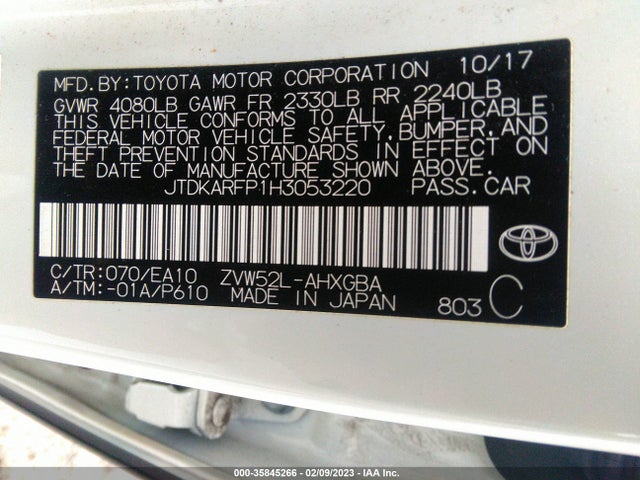 2017 Toyota Prius, VIN: JTDKARFP1H3053220