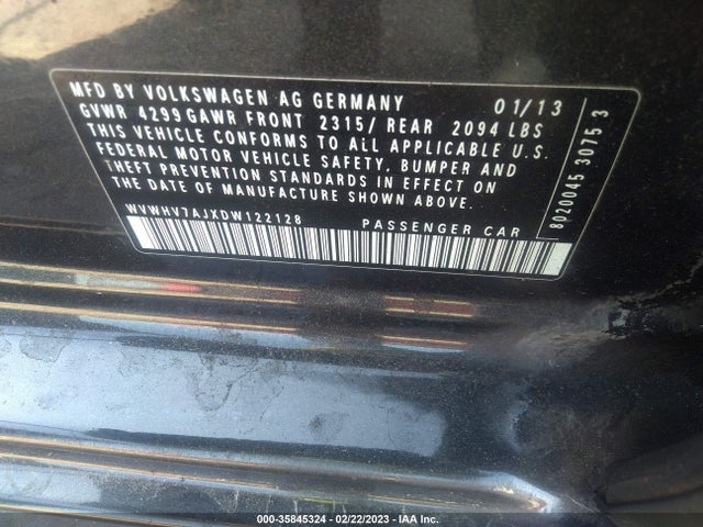 2013 VOLKSWAGEN GTI VIN: WVWHV7AJXDW122128