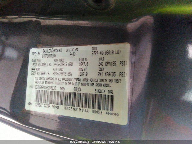 Dodge DAKOTA SLT 2003 1D7HG42N83S250132 Image 10