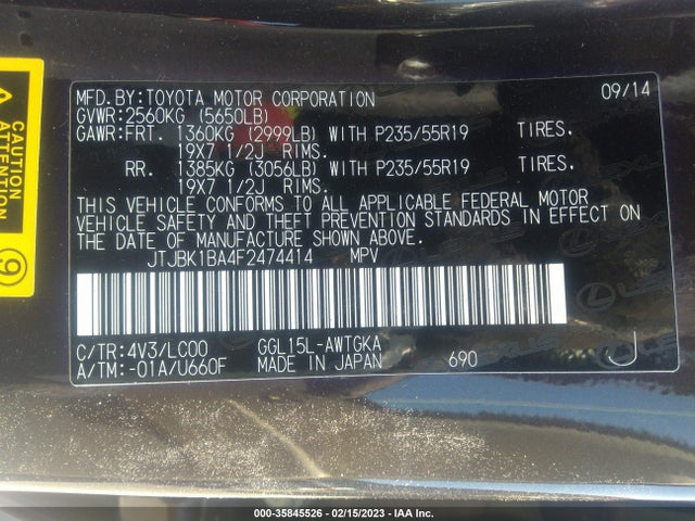 JTJBK1BA4F2474414 Lexus RX 350