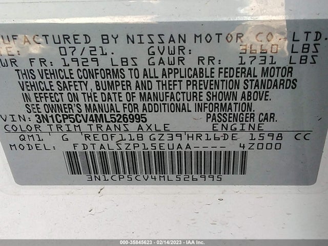 2021 NISSAN KICKS SV VIN: 3N1CP5CV4ML526995