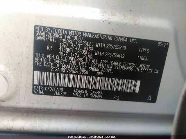 2021 Toyota RAV4, VIN: 2T3A1RFV5MW202858