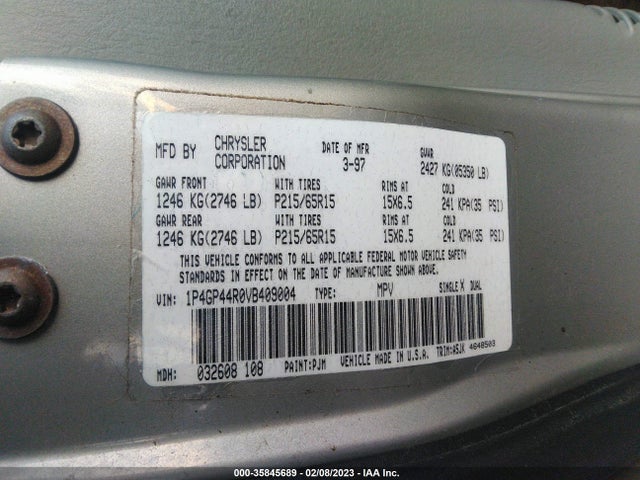1997 PLYMOUTH VOYAGER SE VIN: 1P4GP44R0VB409004