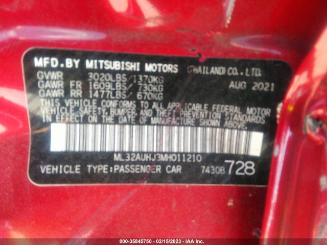 2021 Mitsubishi Mirage, VIN: ML32AUHJ3MH011210