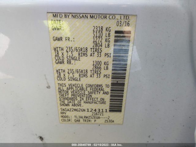 5N1AZ2MG2GN124311 Nissan MURANO SL