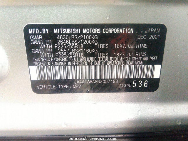 JA4ATWAA8NZ057498 Mitsubishi Eclipse Cross Se/sel
