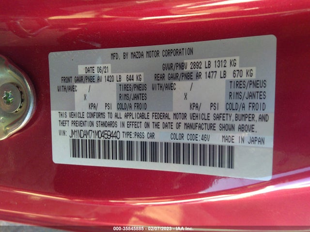 2021 Mazda MX-5 Miata, VIN: JM1NDAM71M0459440