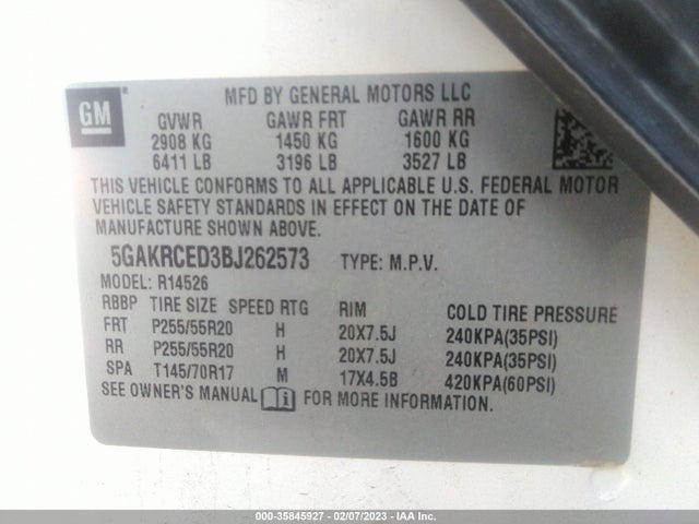 2011 BUICK ENCLAVE CXL-2 VIN: 5GAKRCED3BJ262573