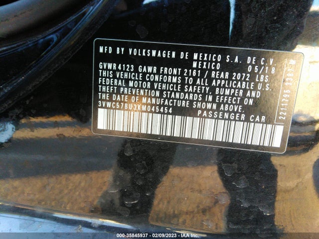 3VWC57BU3KM045454 Volkswagen Jetta S/se/r-line