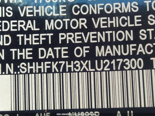 2020 Honda Civic, VIN: SHHFK7H3XLU217300