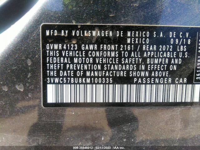 3VWC57BU8KM100335 Volkswagen Jetta S/se/r-line