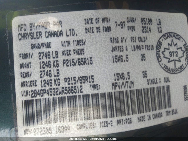 Dodge CARAVAN SE 1998 2B4GP4532WR506512 Image 10
