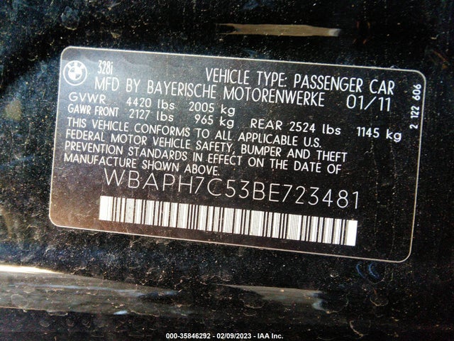 BMW 3 Series 328i 2011 WBAPH7C53BE723481 Image 10