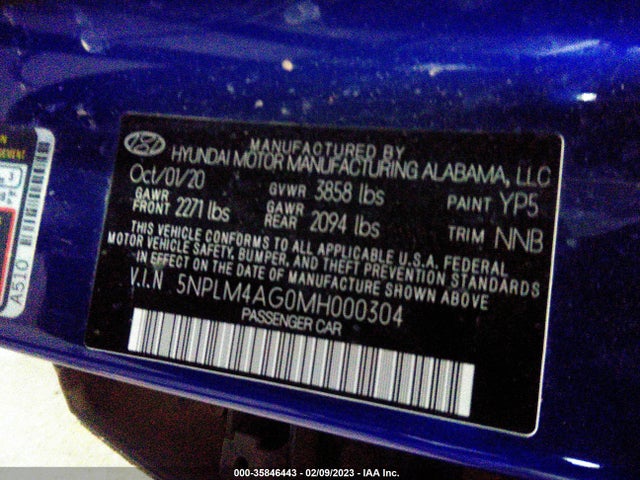 2021 HYUNDAI ELANTRA SEL VIN: 5NPLM4AG0MH000304